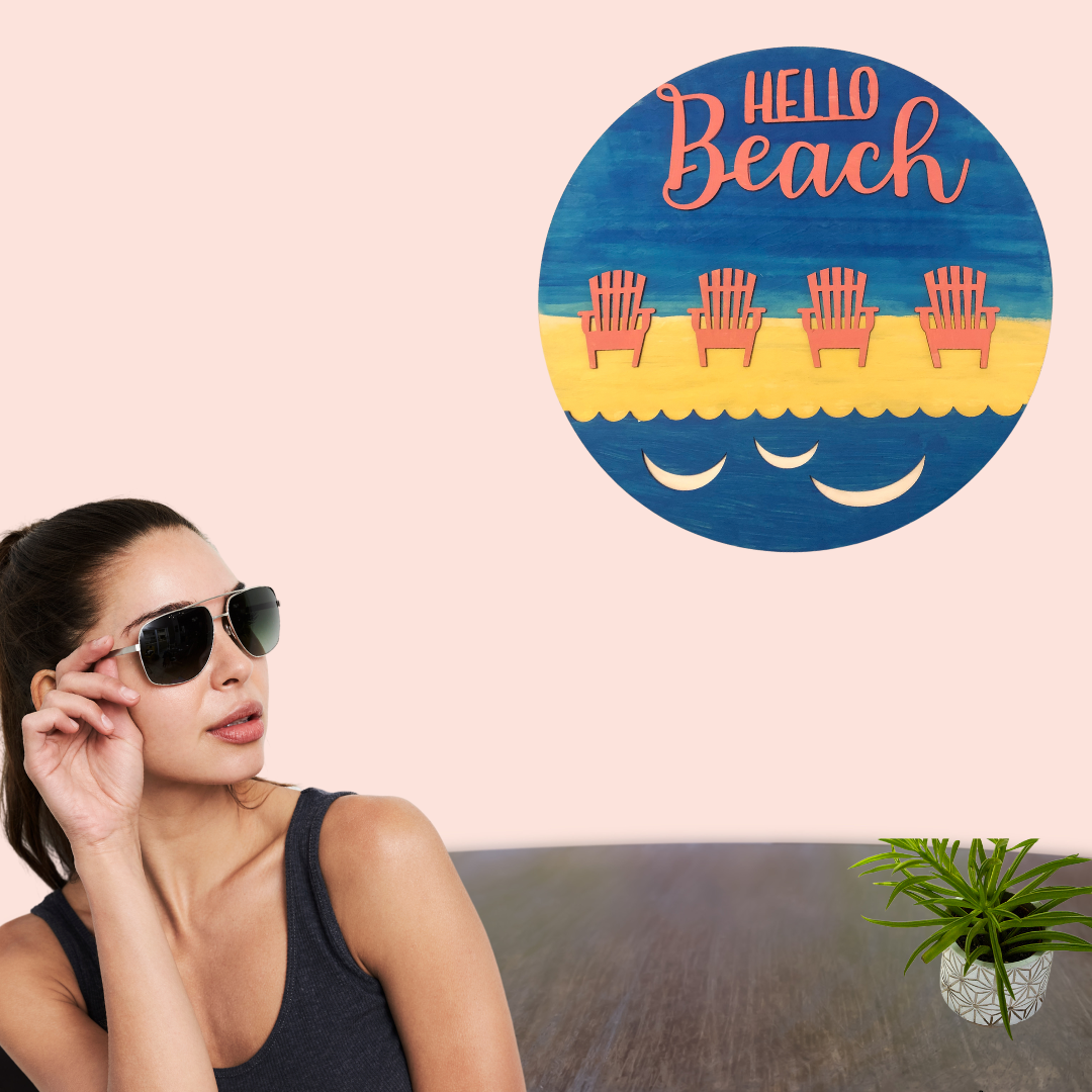 Hello Beach Wood Sign
