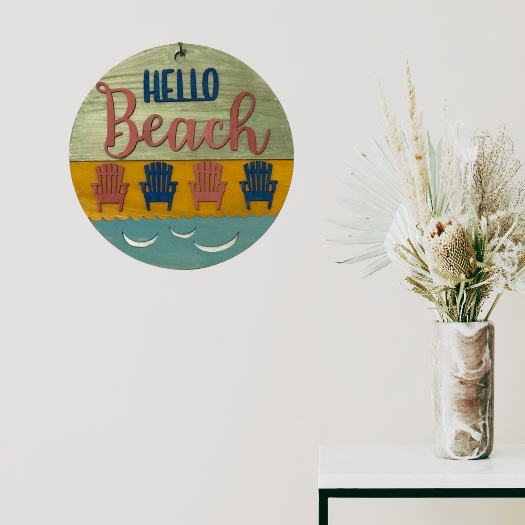 Hello Beach Wood Sign