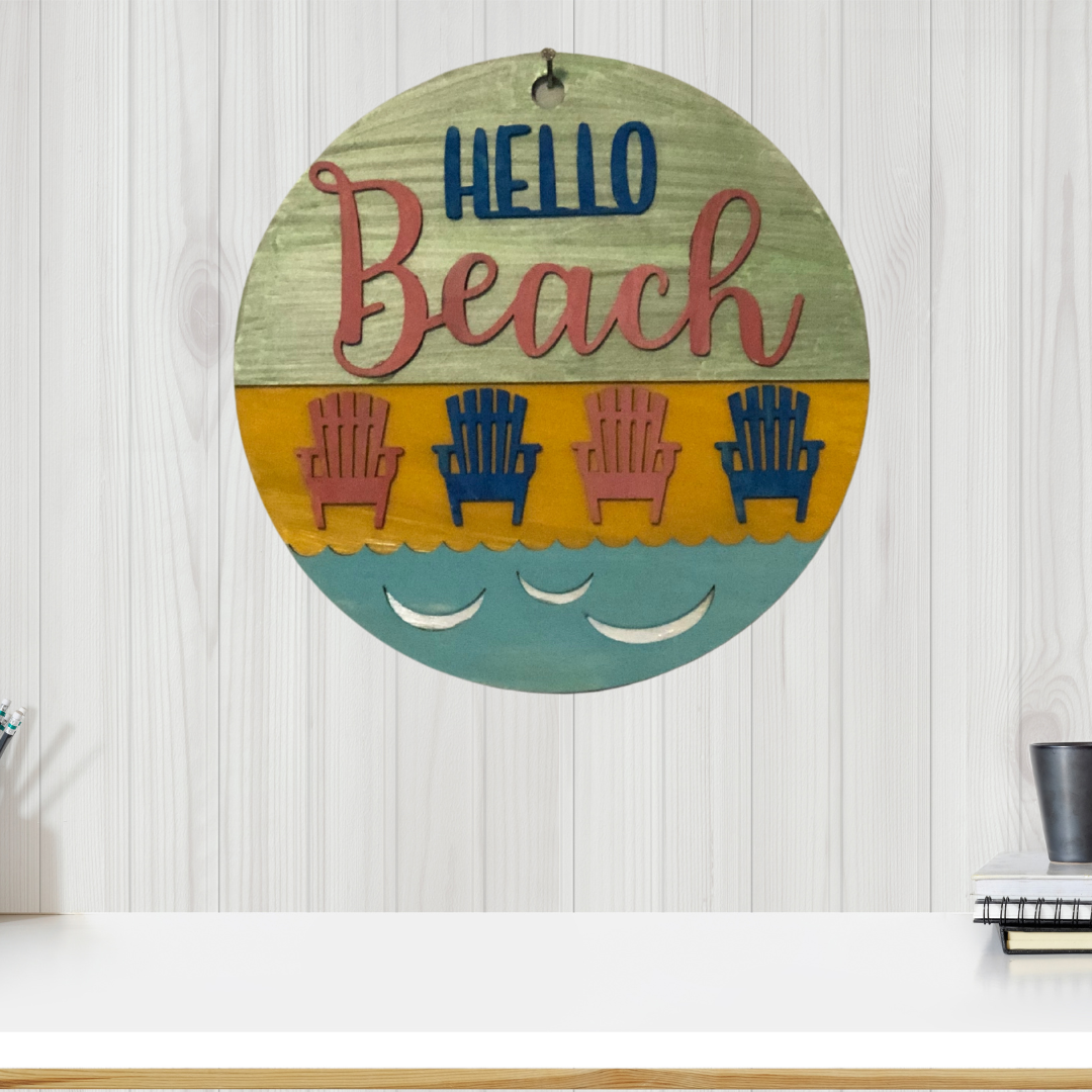Hello Beach Wood Sign